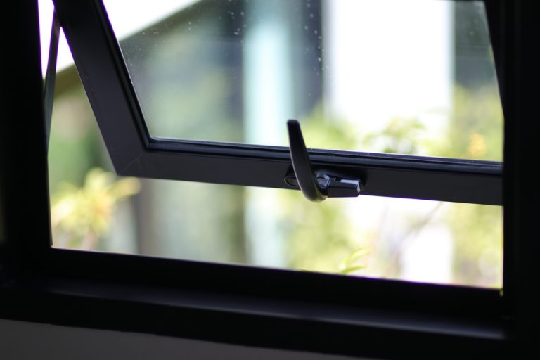 Awning,Window,Frame,Open,,Black,Metal,Detail,With,Nature,View